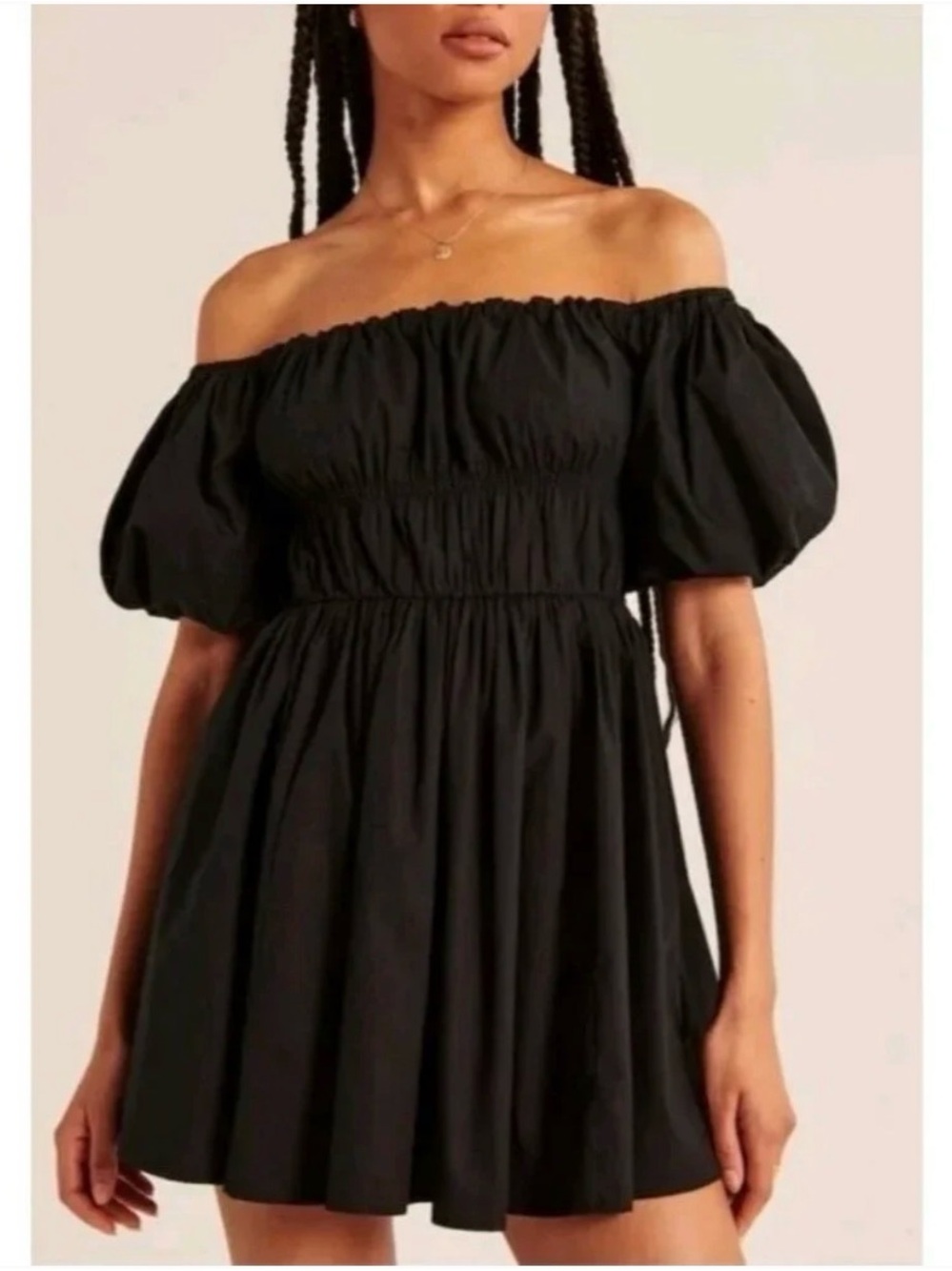 Abercrombie & Fitch Black Off-Shoulder Puff Sleeve Mini Dress